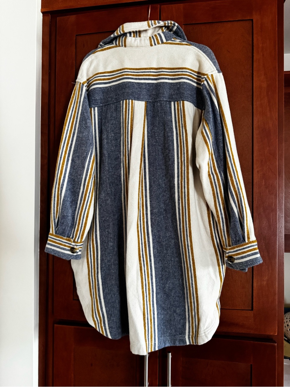 aerie Cream Striped Cozy Top with Mustard and Blue Stripes - Picture 4 of 8
